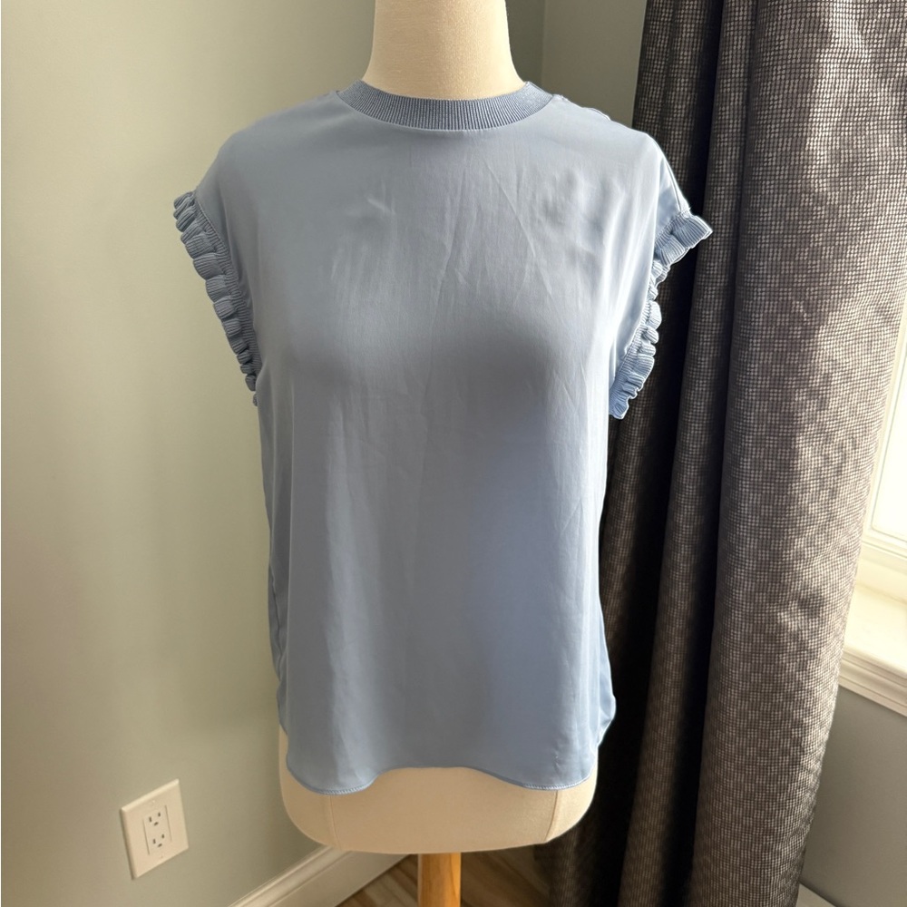 Current Air Los Angeles Light Blue Classic Ruffle Sleeve Blouse